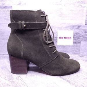 Sole Society Glenda Suede Lace Up Heeled Ankle Boot Green Women's sz 9.5